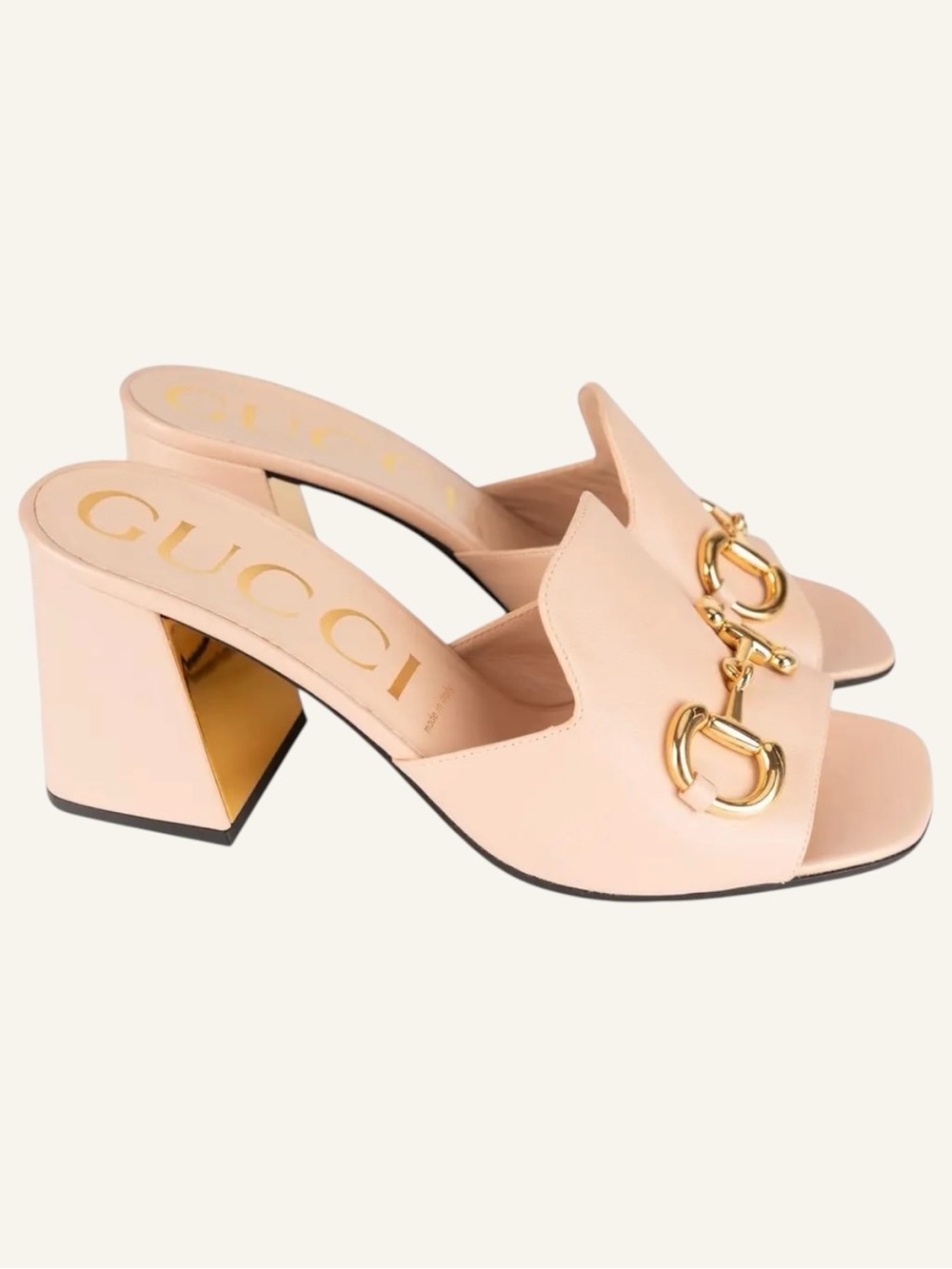 Gucci Horsebit Pink & Gold Leather Open-Toe Block Heel Slide Sandals EU 36 - Picture 4 of 15